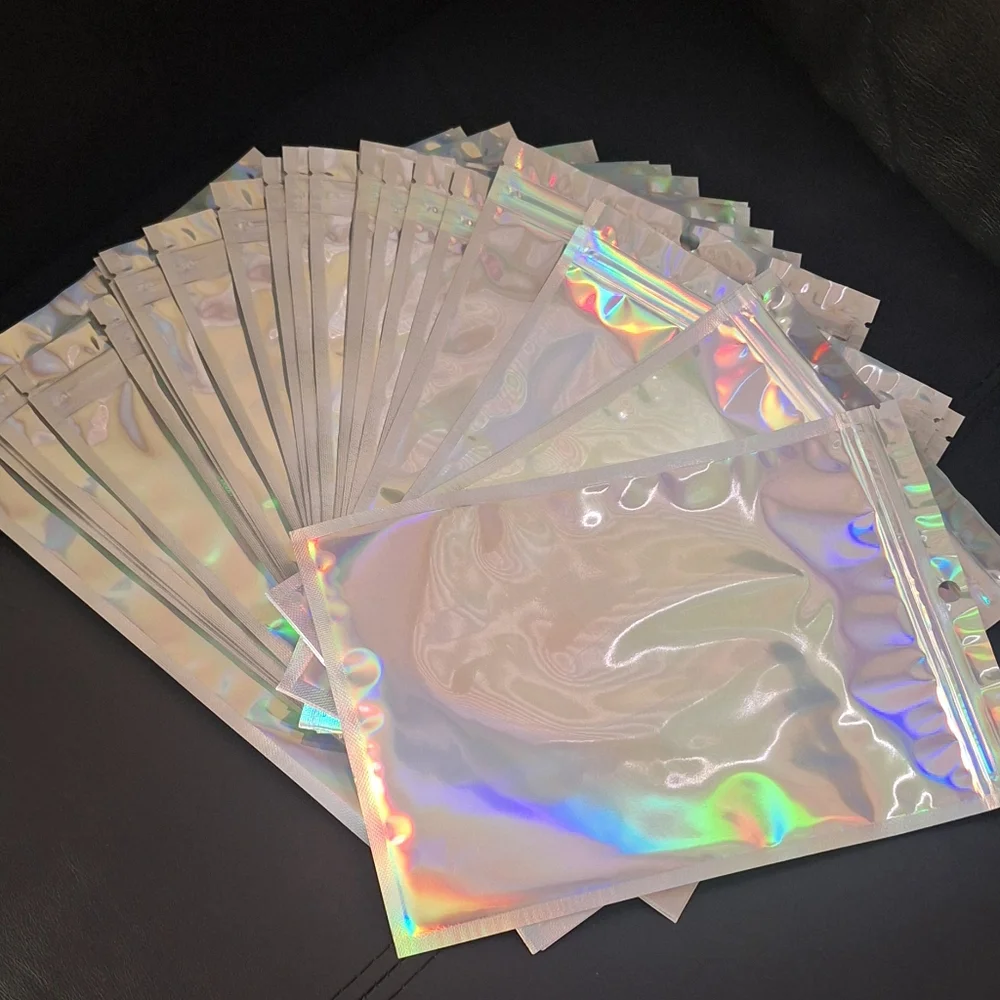 20ct. 6.3x9.5 Iridescent Holographic Durable Resealable Storage Bags, Waterproof